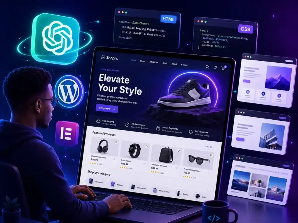 African learner building an ecommerce website with WordPress Elementor and ChatGPT