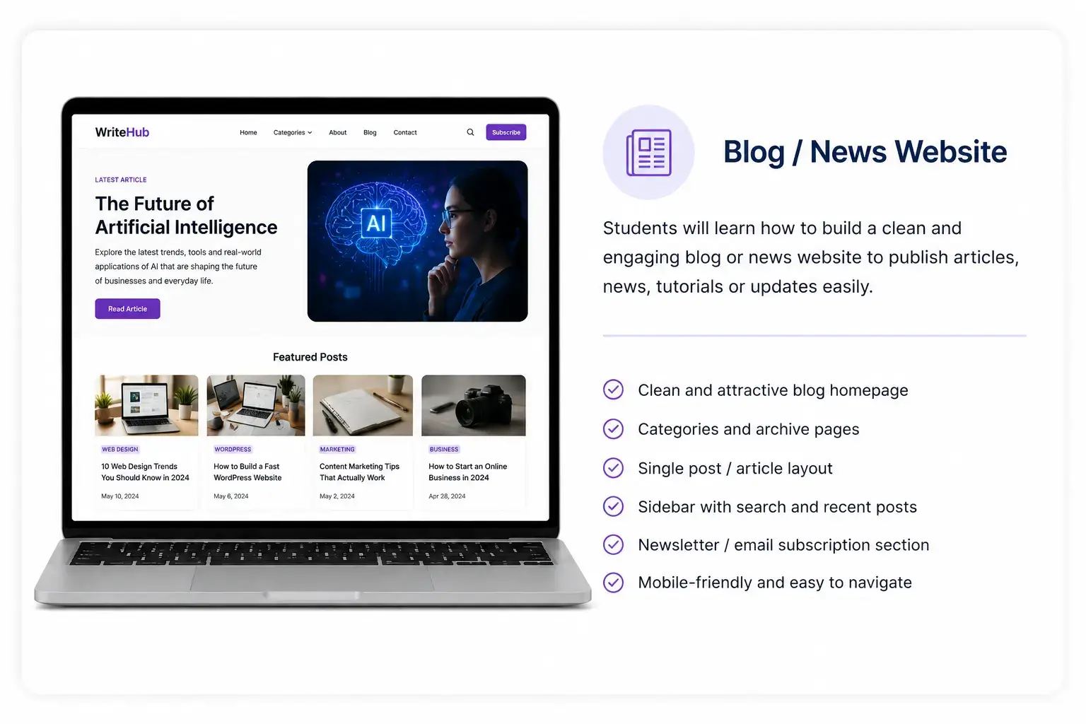 Blog and news website project mockup