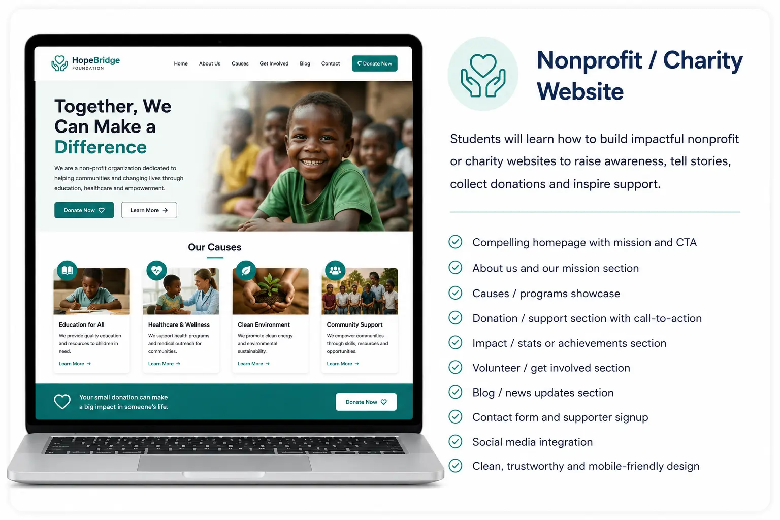 Nonprofit charity website project mockup