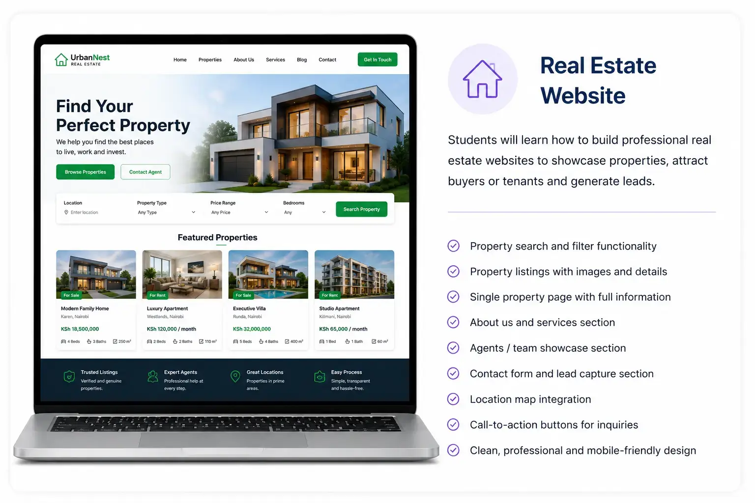 Real estate website project mockup