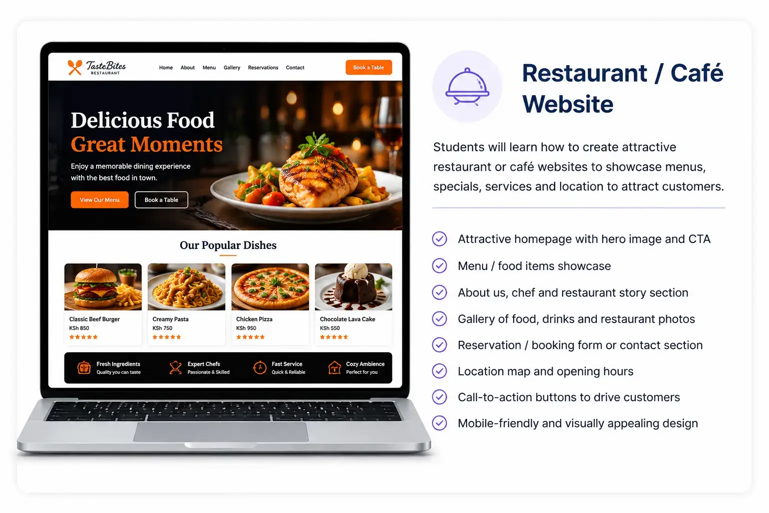 Restaurant website project mockup