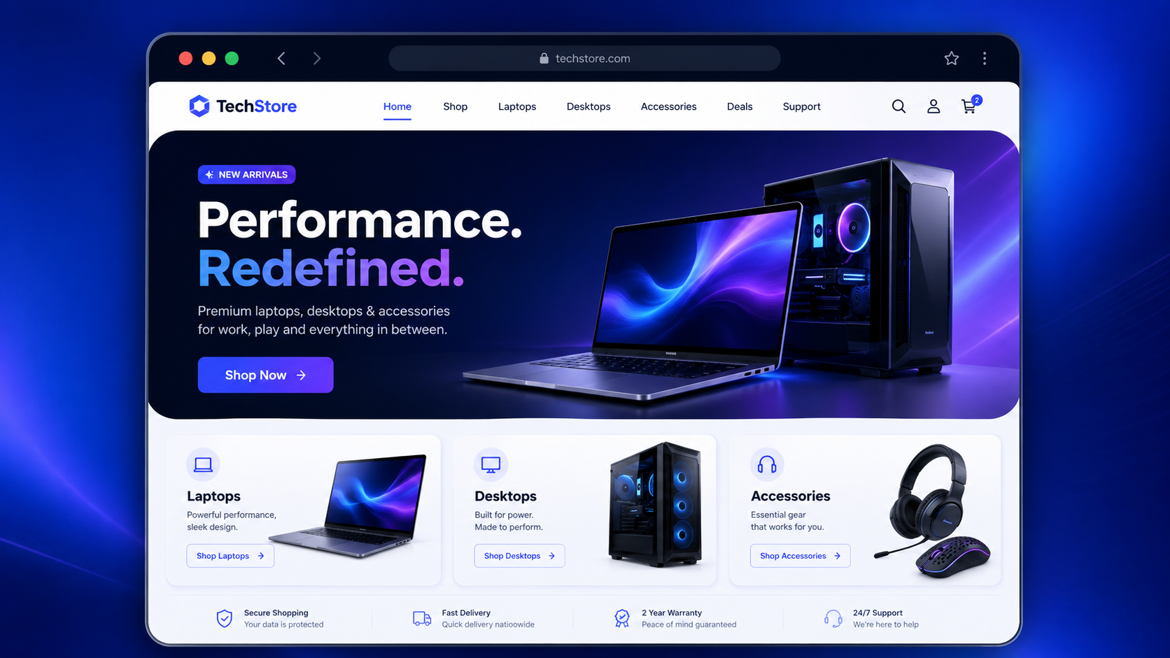 Computer and laptop shop website template created using ChatGPT