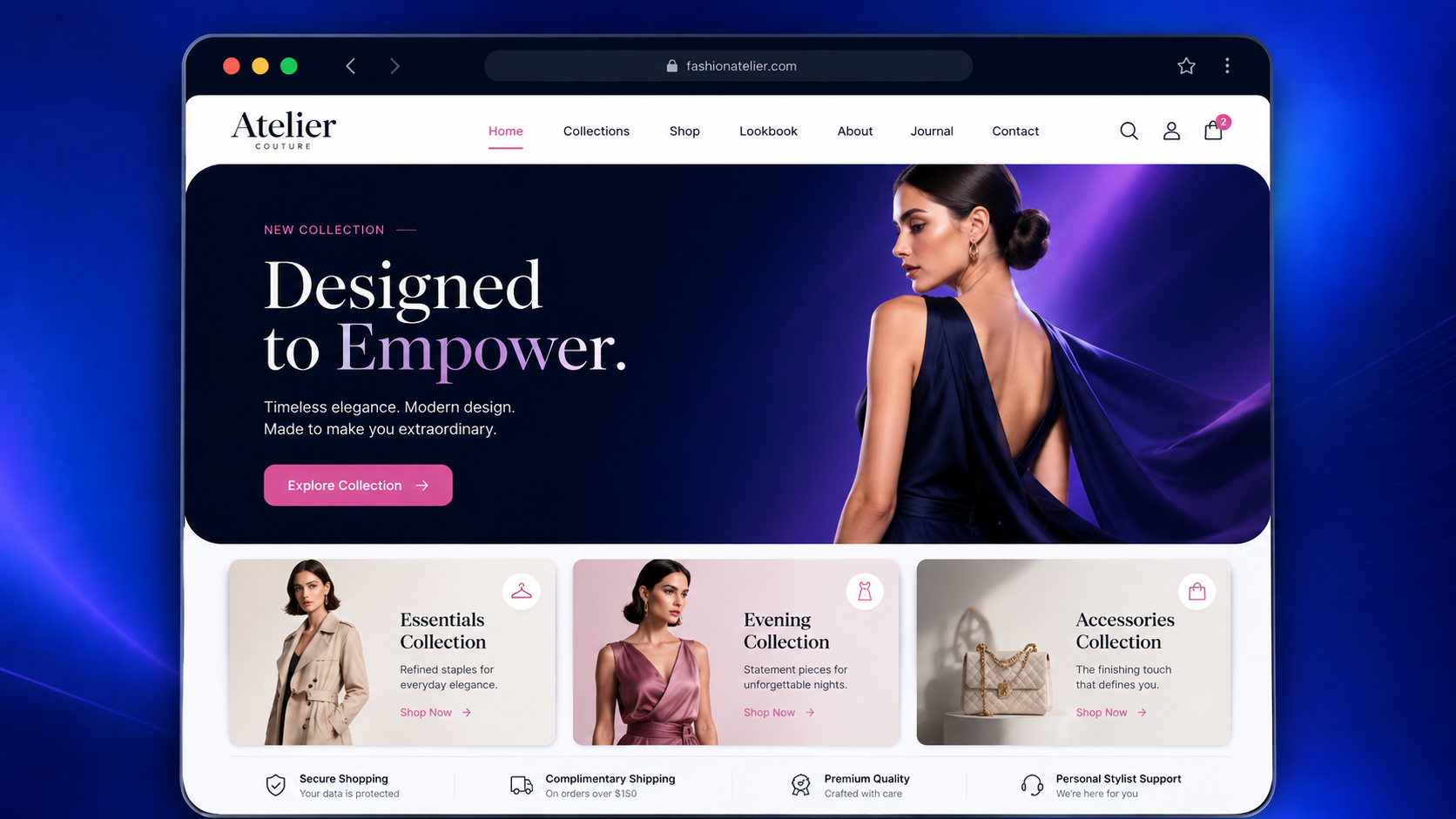 Fashion design website template created using ChatGPT